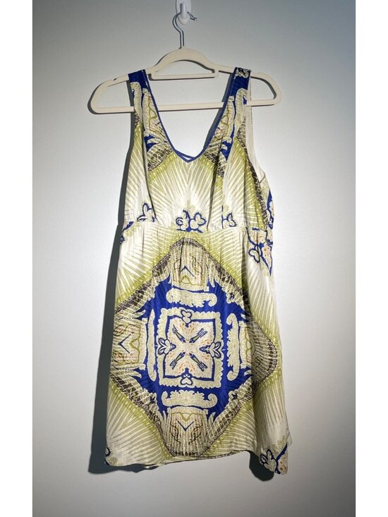 Edme & Esyllte Silk Sleeveless Geometric Print Dress S Green & Blue size Large - Picture 1 of 6
